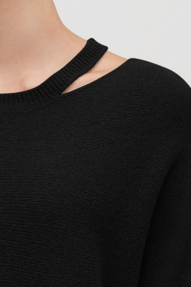 Cuyana Recycled Cashmere Split-Neck Pullover Damen Schwarz | RGD1135AR