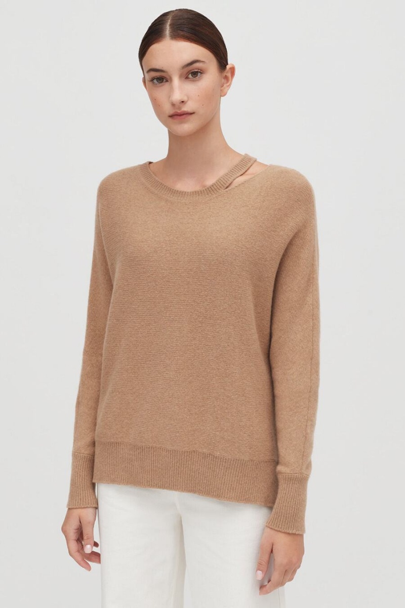 Cuyana Recycled Cashmere Split-Neck Pullover Damen Braun | DAX4794IE