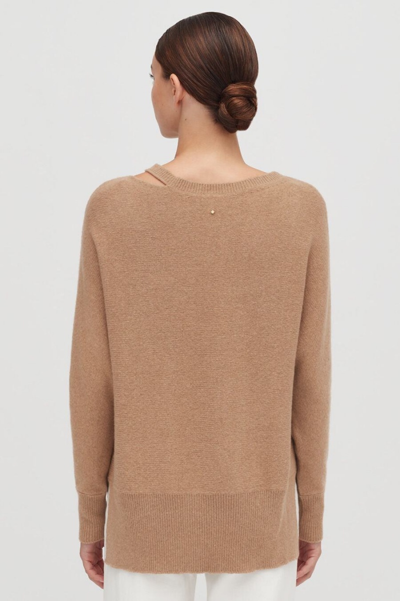 Cuyana Recycled Cashmere Split-Neck Pullover Damen Braun | DAX4794IE