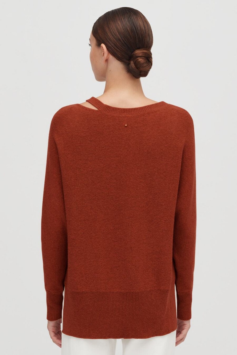 Cuyana Recycled Cashmere Split-Neck Pullover Damen Dunkelorange | FYF542YU