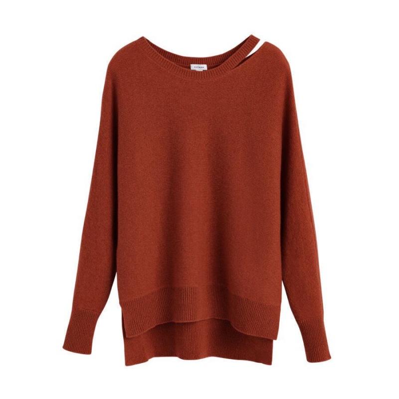 Cuyana Recycled Cashmere Split-Neck Pullover Damen Dunkelorange | FYF542YU