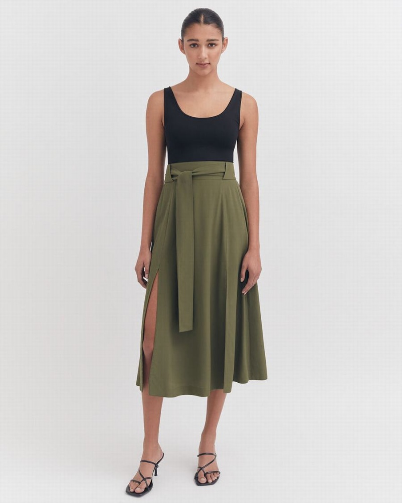 Cuyana Silk Belted Midi Röcke Damen Dunkelgrün | KGY828HP