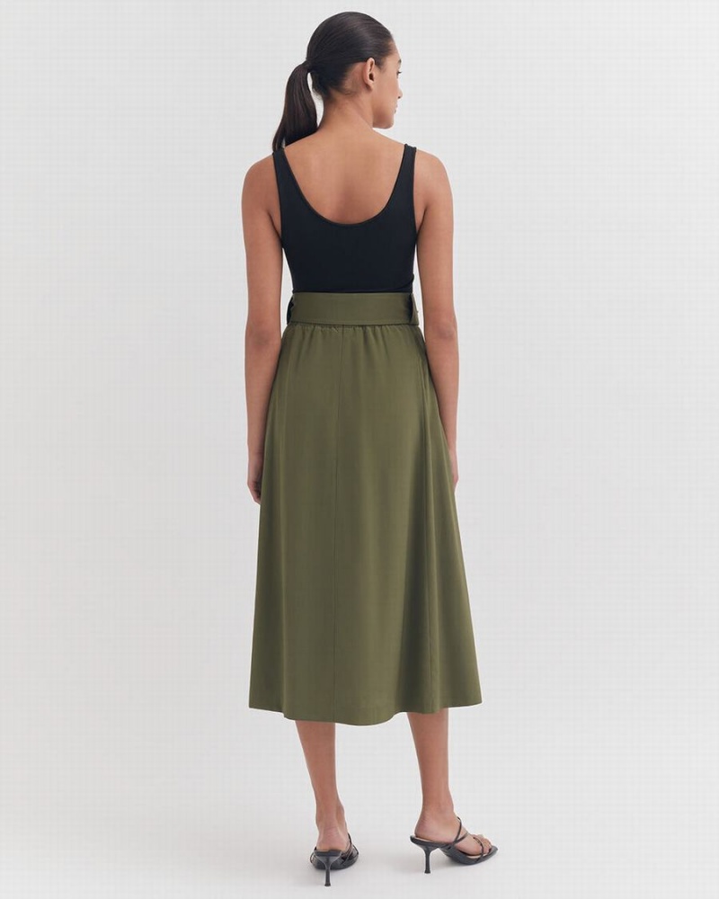 Cuyana Silk Belted Midi Röcke Damen Dunkelgrün | KGY828HP