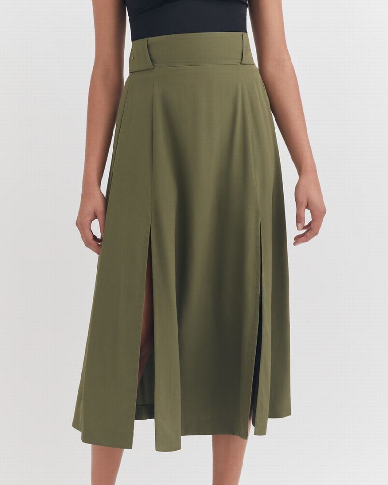 Cuyana Silk Belted Midi Röcke Damen Dunkelgrün | KGY828HP