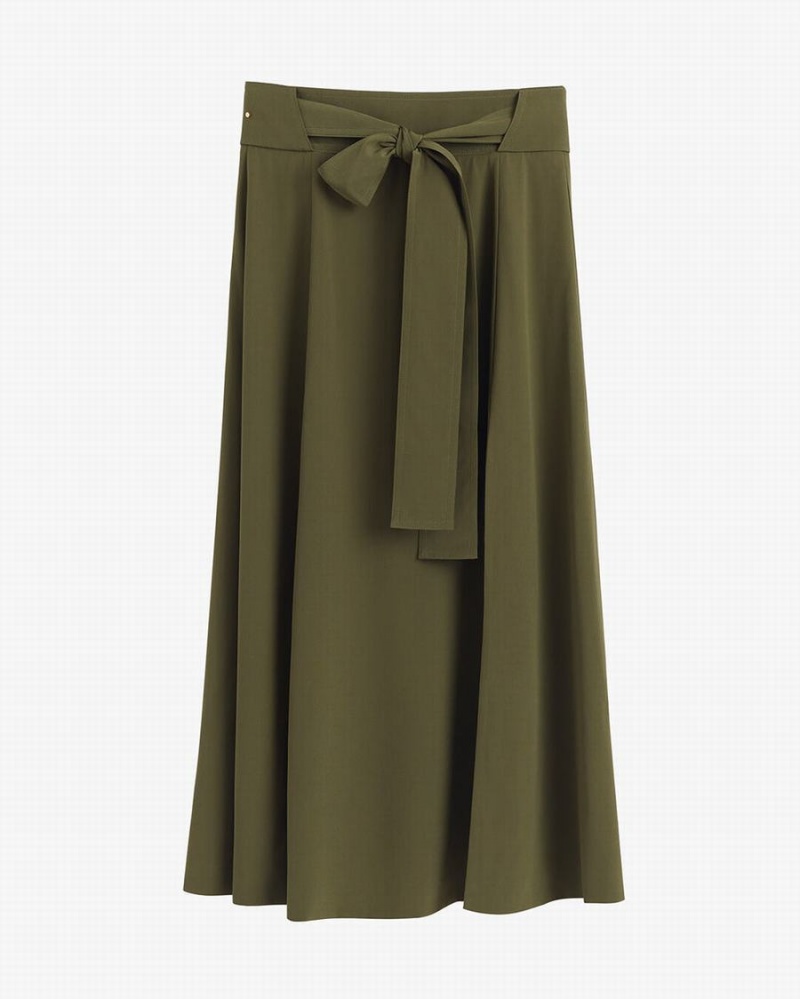 Cuyana Silk Belted Midi Röcke Damen Dunkelgrün | KGY828HP