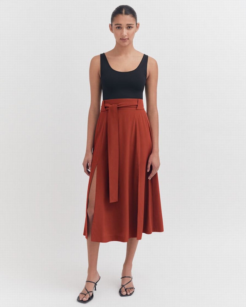 Cuyana Silk Belted Midi Röcke Damen Rot | RJU617HY