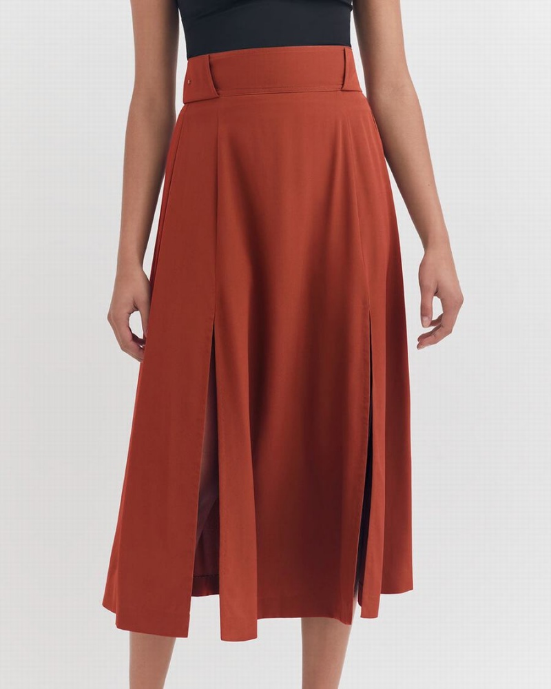 Cuyana Silk Belted Midi Röcke Damen Rot | RJU617HY