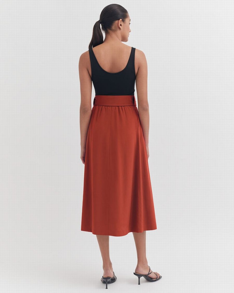 Cuyana Silk Belted Midi Röcke Damen Rot | RJU617HY