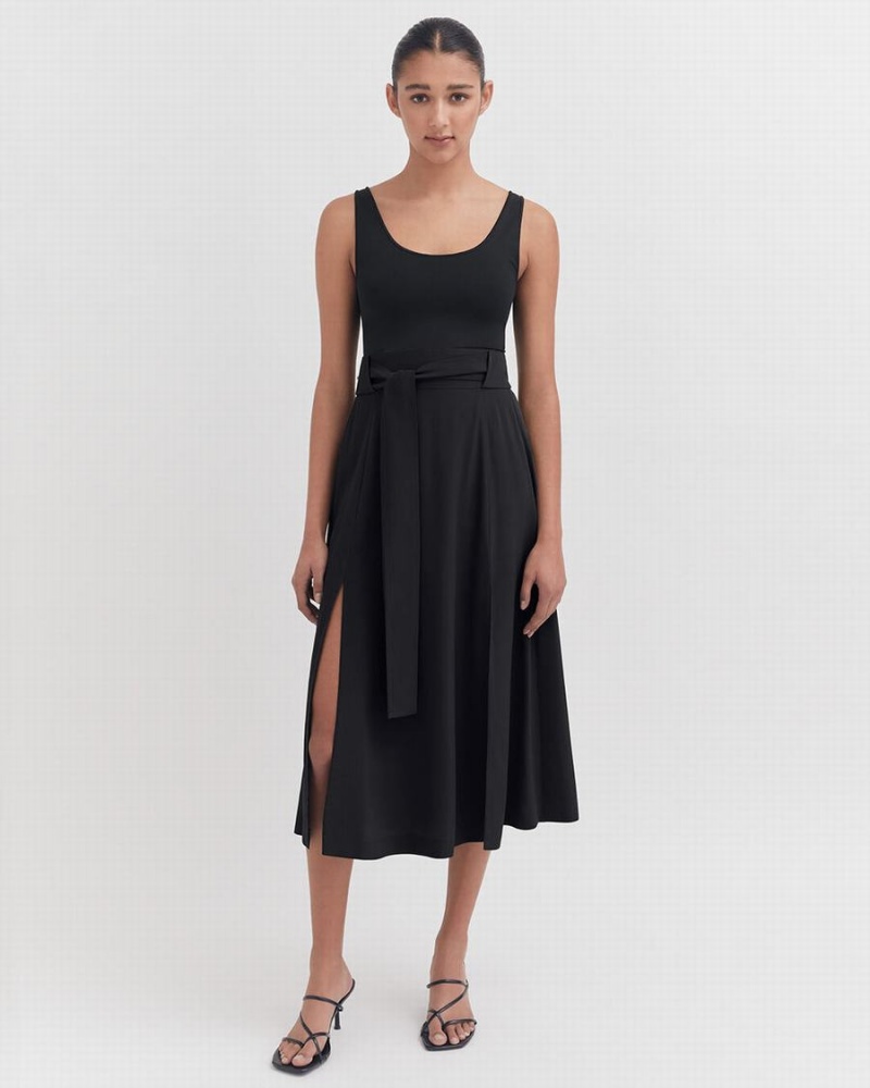 Cuyana Silk Belted Midi Röcke Damen Schwarz | UJO8492SK