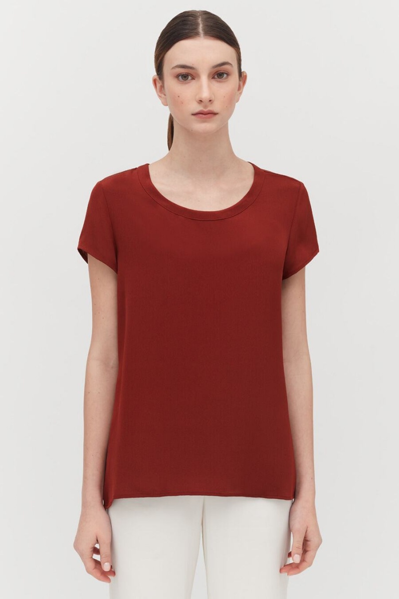 Cuyana Silk High-Low Tee T-shirts Damen Dunkelrot | WKN1420MX