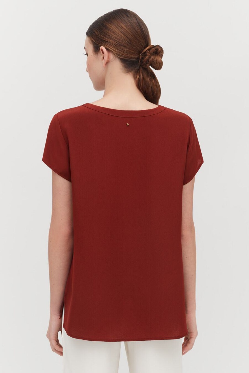 Cuyana Silk High-Low Tee T-shirts Damen Dunkelrot | WKN1420MX