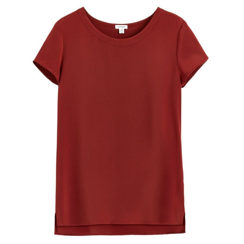 Cuyana Silk High-Low Tee T-shirts Damen Dunkelrot | WKN1420MX