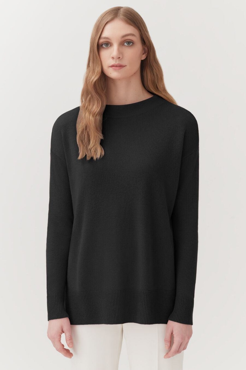 Cuyana Single-Origin Cashmere Funnel Neck Pullover Damen Schwarz | MZC5322HT