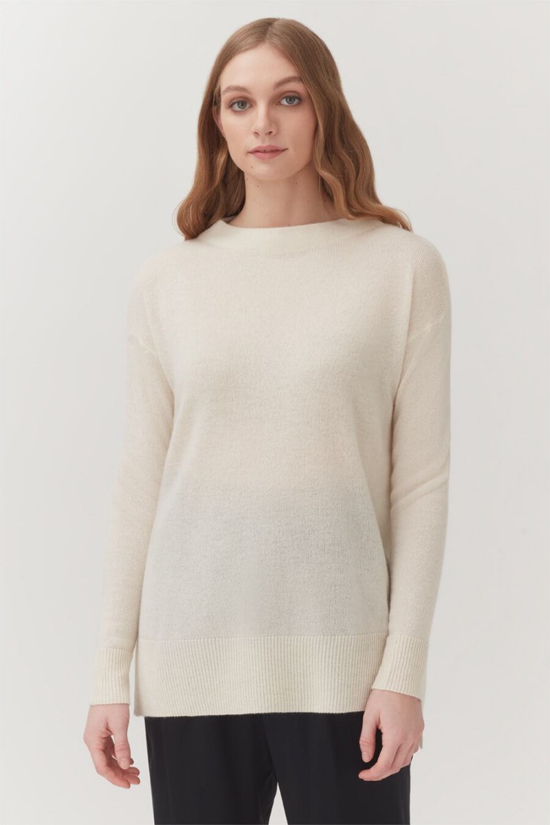 Cuyana Single-Origin Cashmere Funnel Neck Pullover Damen Weiß | EYY4874QU