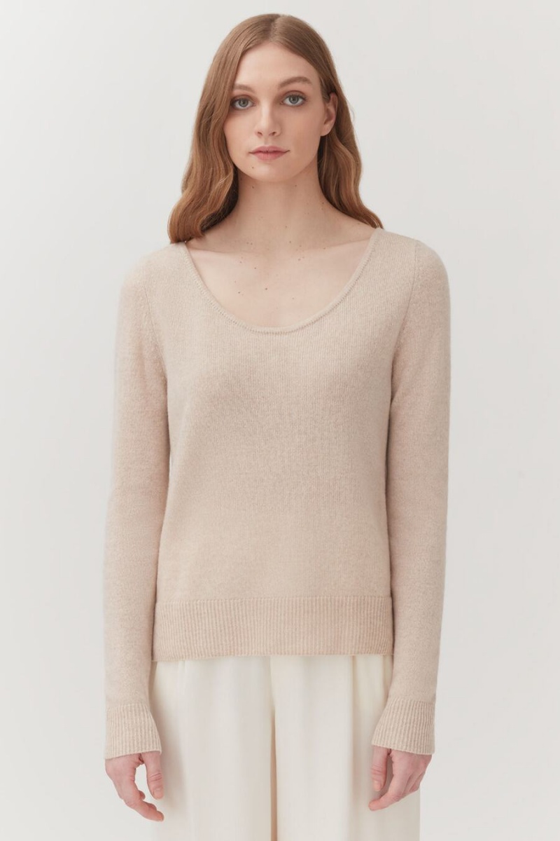 Cuyana Single-Origin Cashmere Scoop Neck Pullover Damen Beige | TNZ947ZS