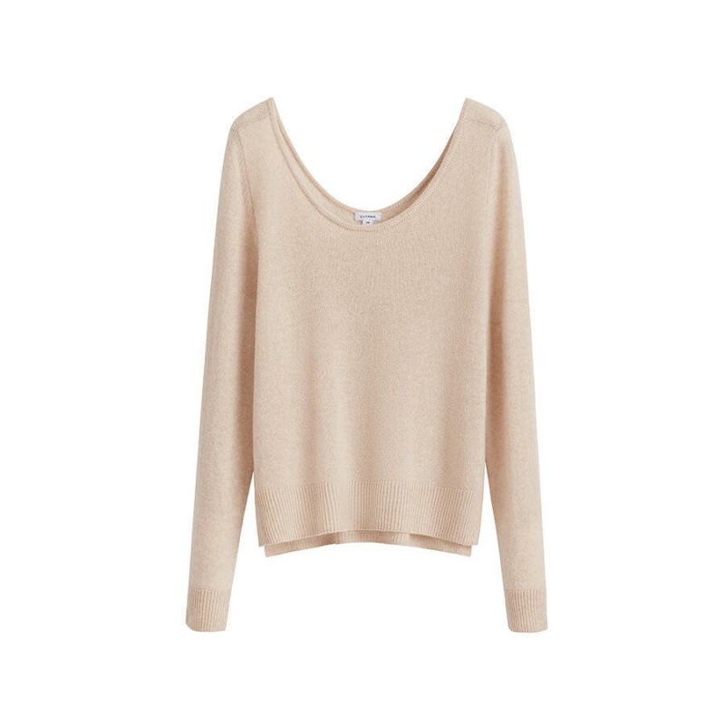 Cuyana Single-Origin Cashmere Scoop Neck Pullover Damen Beige | TNZ947ZS