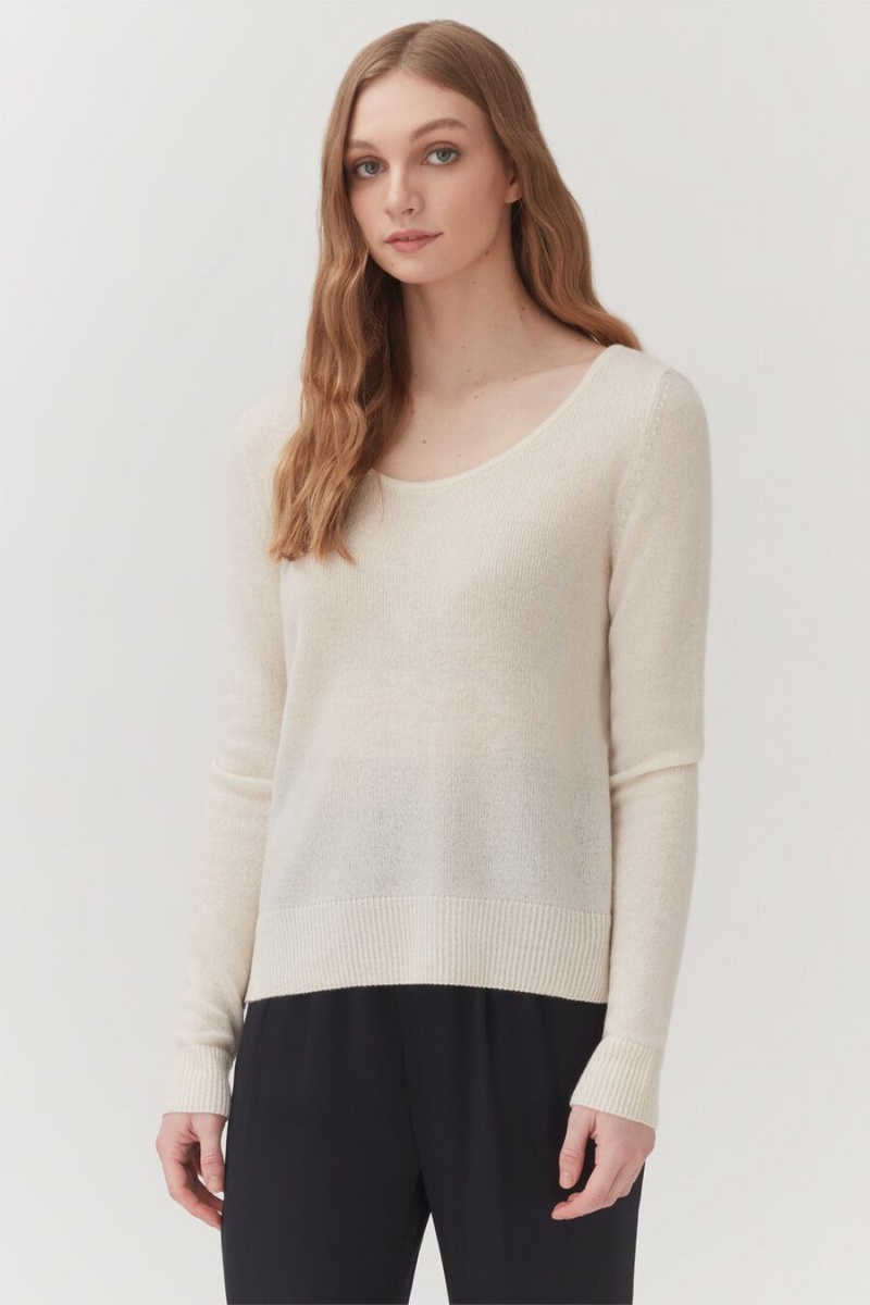 Cuyana Single-Origin Cashmere Scoop Neck Pullover Damen Weiß | EPE3528NO