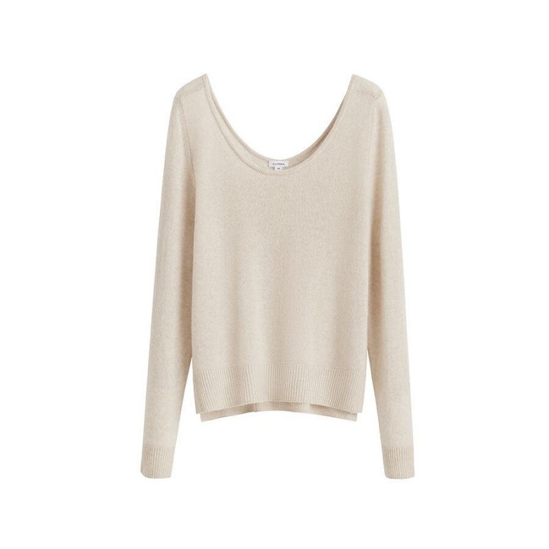 Cuyana Single-Origin Cashmere Scoop Neck Pullover Damen Weiß | EPE3528NO