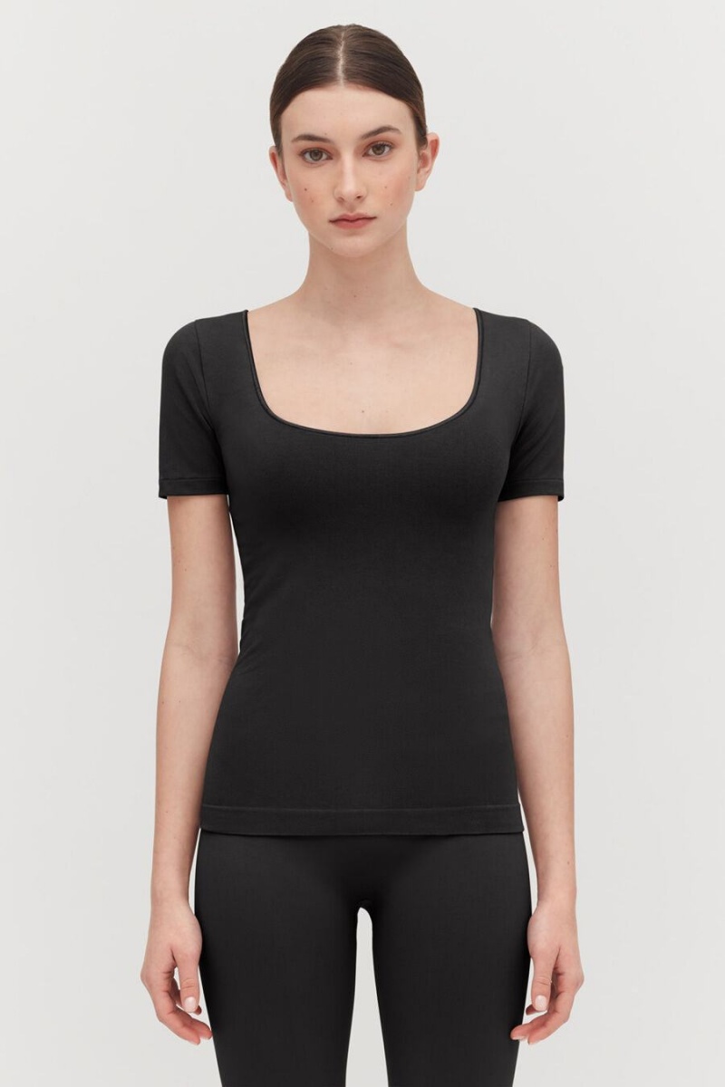 Cuyana Stretch Scoop Neck Tee T-shirts Damen Schwarz | PCI7521TW