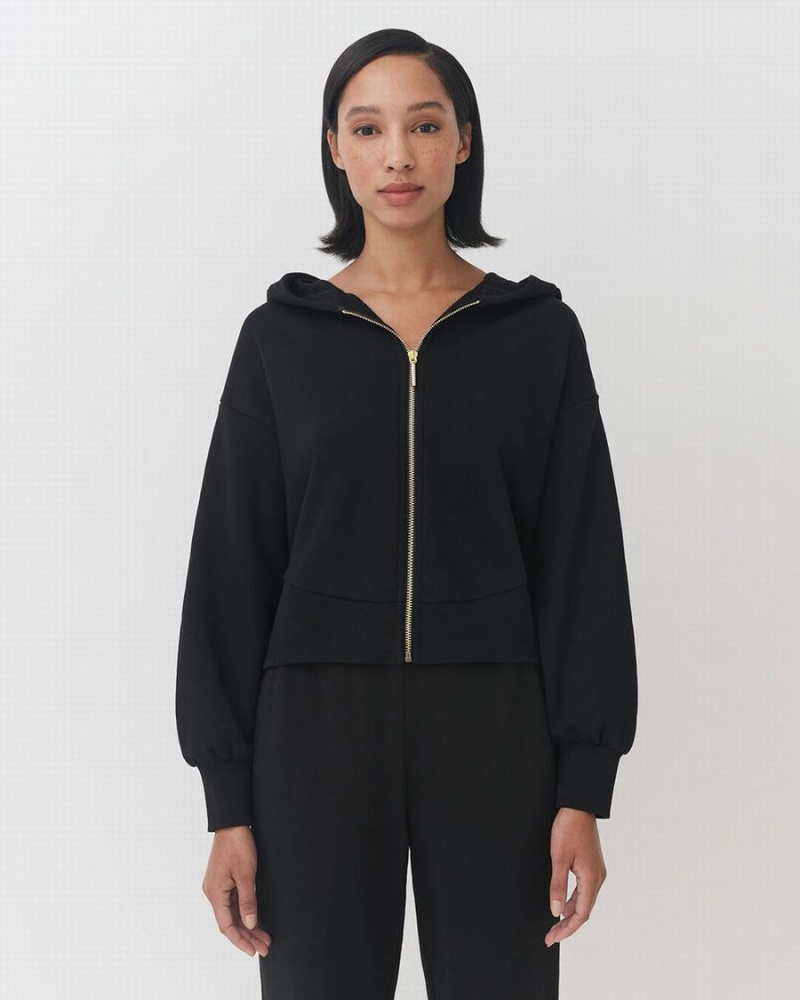 Cuyana Terry Zip Front Hoodie Damen Schwarz | VMJ2618VT