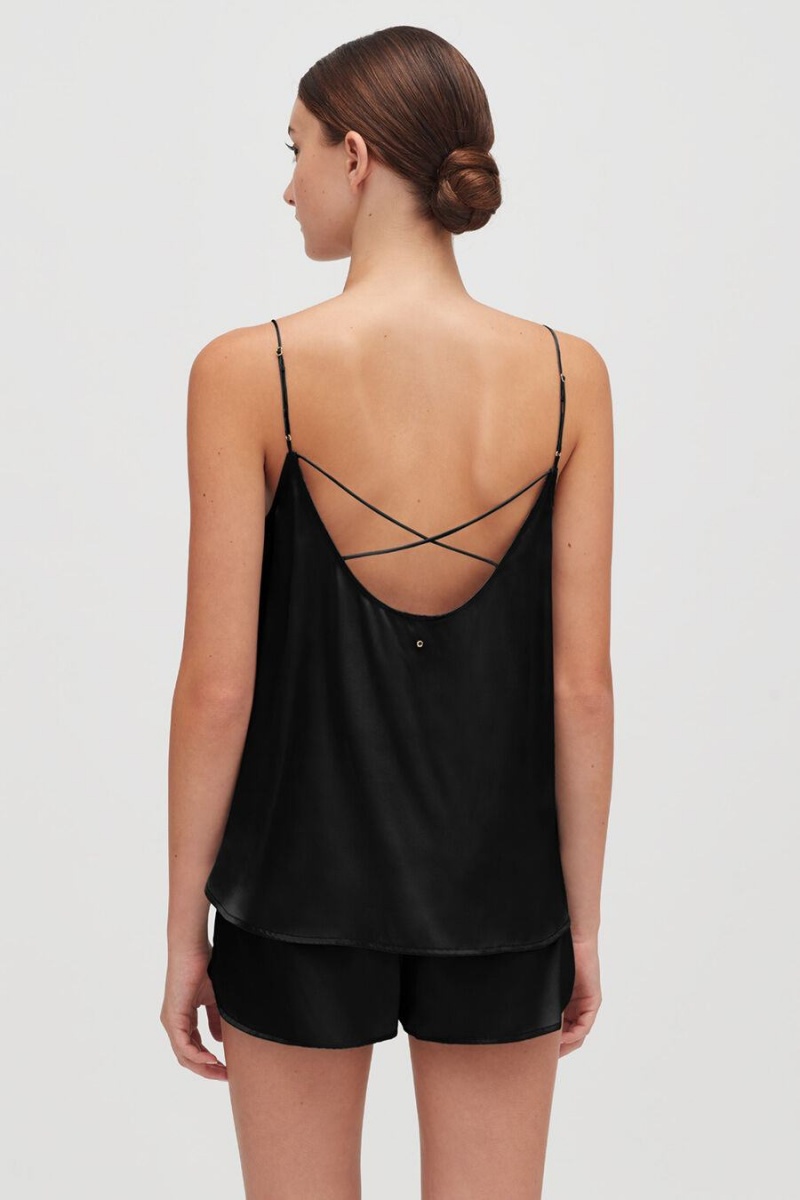 Cuyana Washable Charmeuse Cross-Back Cami Muskelshirt Damen Schwarz | OBV7488GF