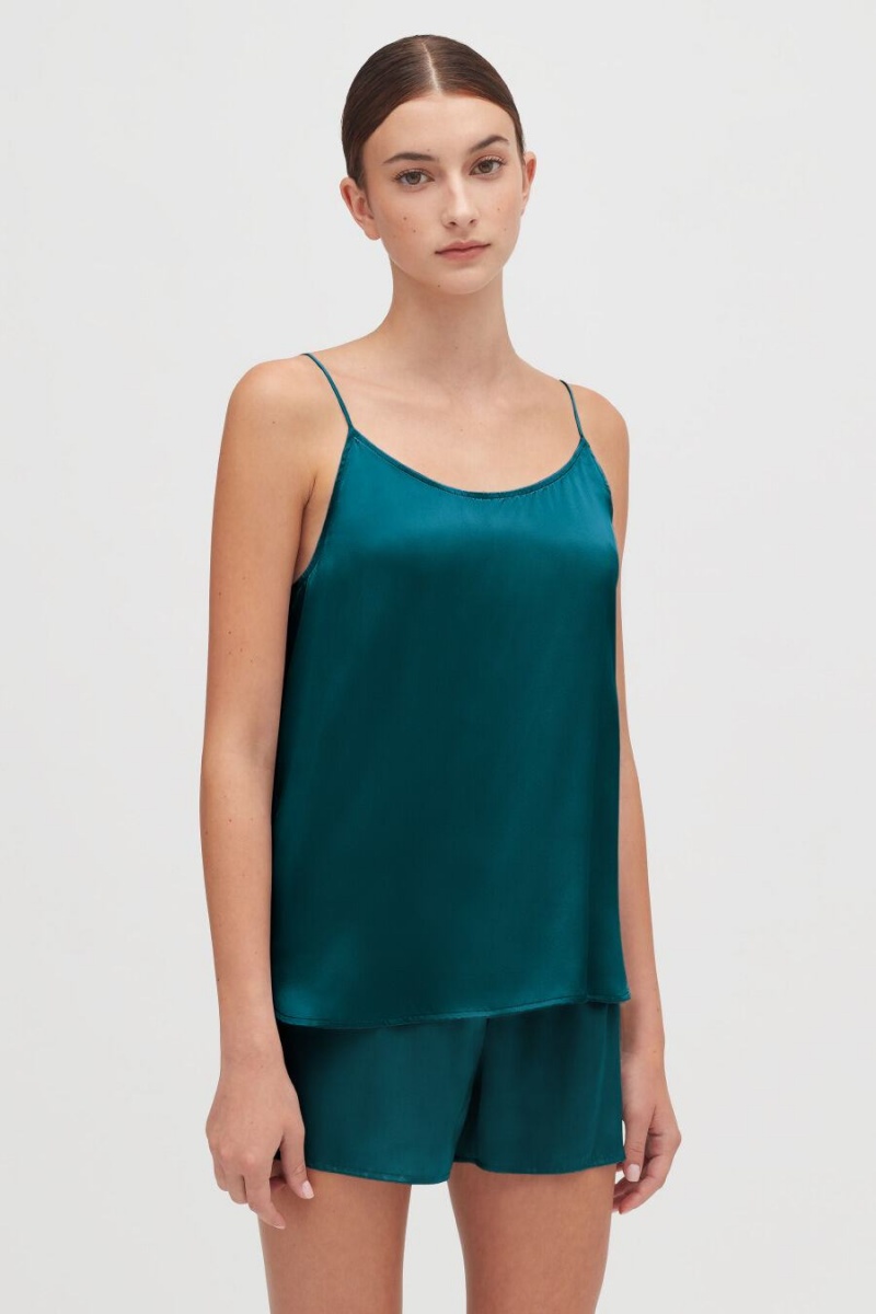 Cuyana Washable Charmeuse Cross-Back Cami Muskelshirt Damen Blau | RQE4468AF